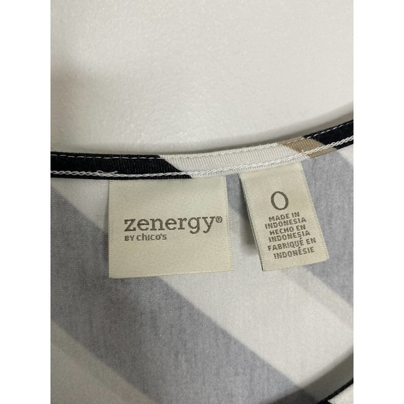 WOMEN'S CHICO'S ZENERGY BLACK WHITE TAN STRIPED SHORT SLEEVE MAXI DRESS SIZE 0 - Picture 3 of 6